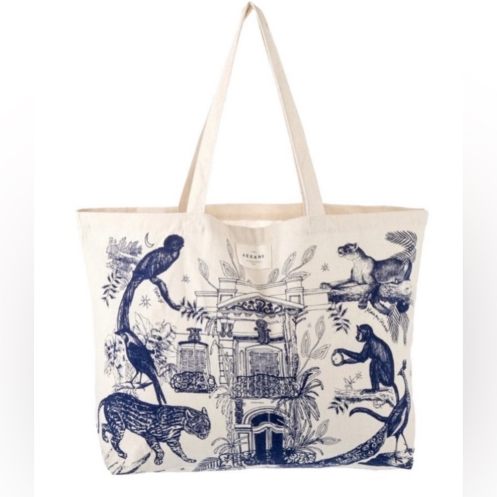 🎁Like New Sezane Cream/Navy Canvas Travel Bag